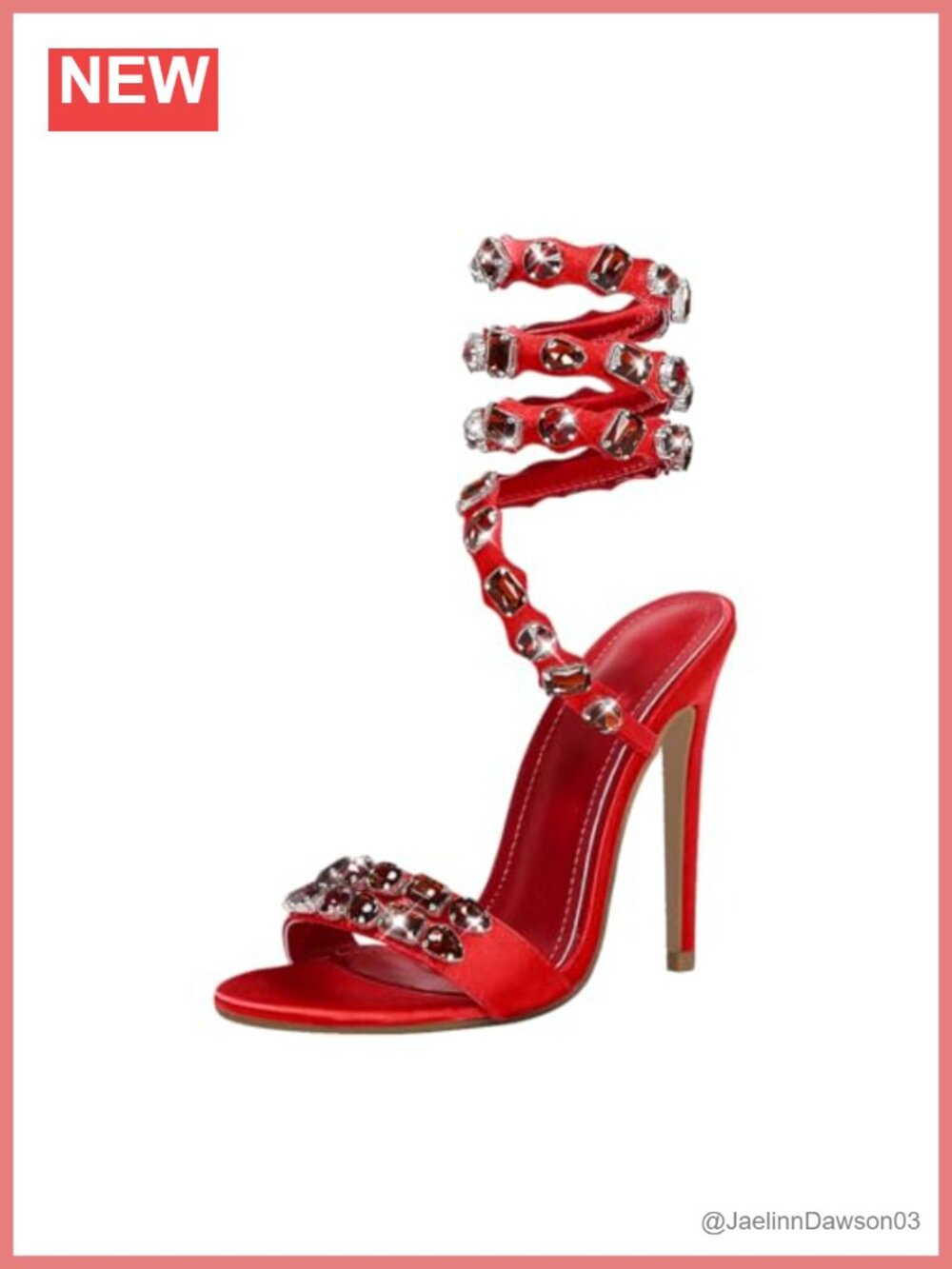 Women's Rhinestone Studded Heeled Sandals Ankle Wrap Stilettos Satin